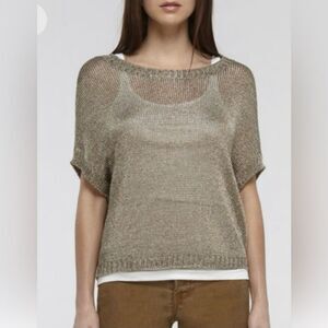 Vince Metallic Knit Cropped Top in Pewter Size XS